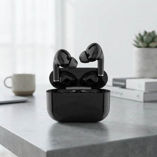Premium Black AirPods – Wireless Bluetooth Earbuds with Smart Touch, Powerful Bass & Stylish