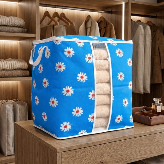 Durable Non-Woven Storage Organizer – Floral Design - Blue