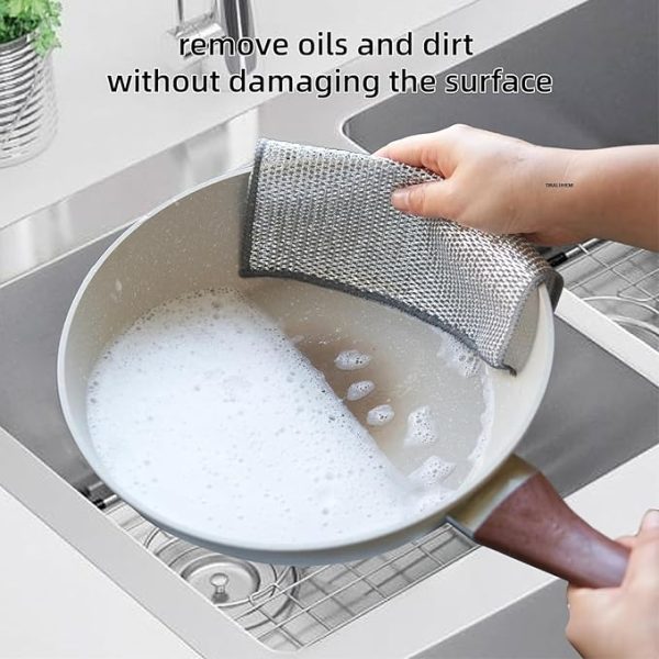 Combo Deal Disposable Food Cover Plastic Wrap 100 Pcs + 2 Pcs Dishwashing Rug | Reusable Elastic Food Storage Covers & Metal Wire Dish Washing Rugs For Kitchen